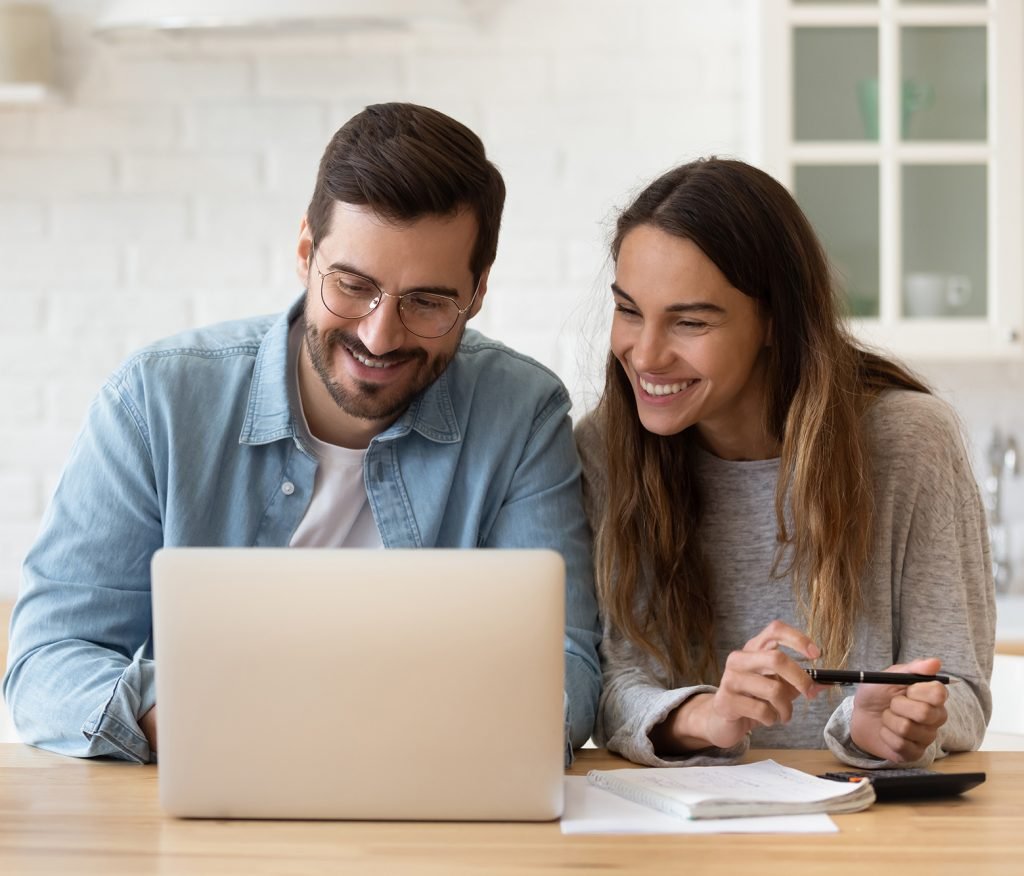 happy couple getting debt help