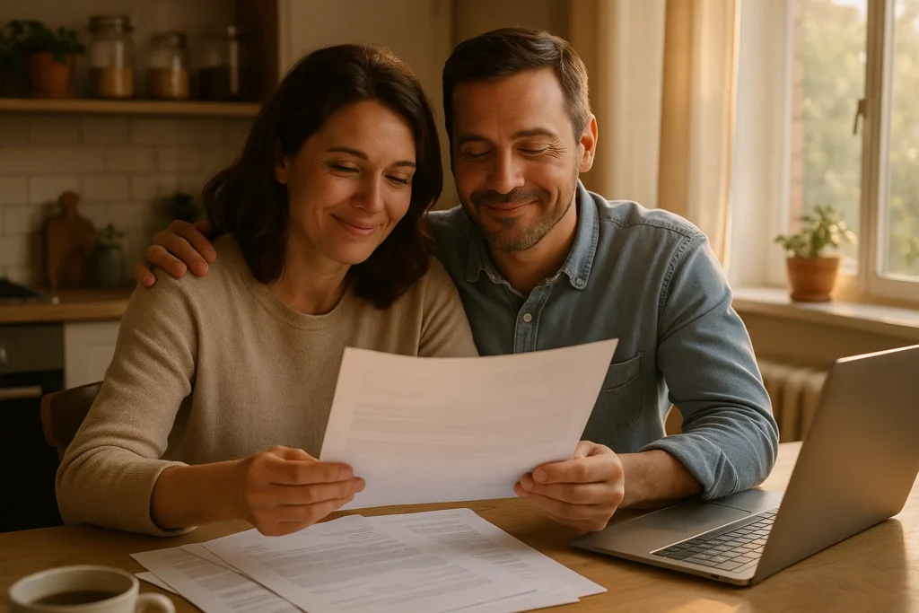 Couple feeling relieved after learning an IVA can stop legal action and bailiffs.